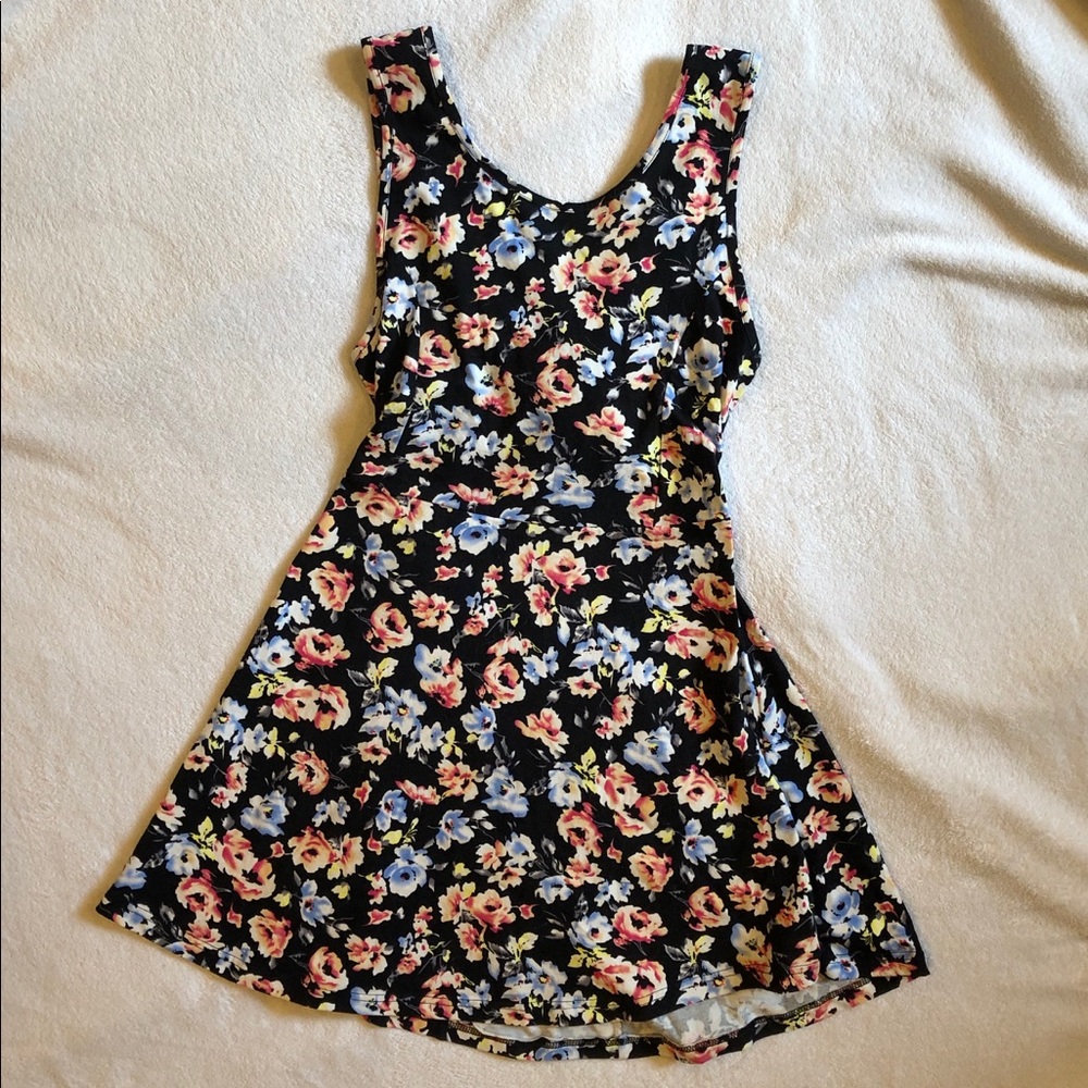 Floral open back skater style dress